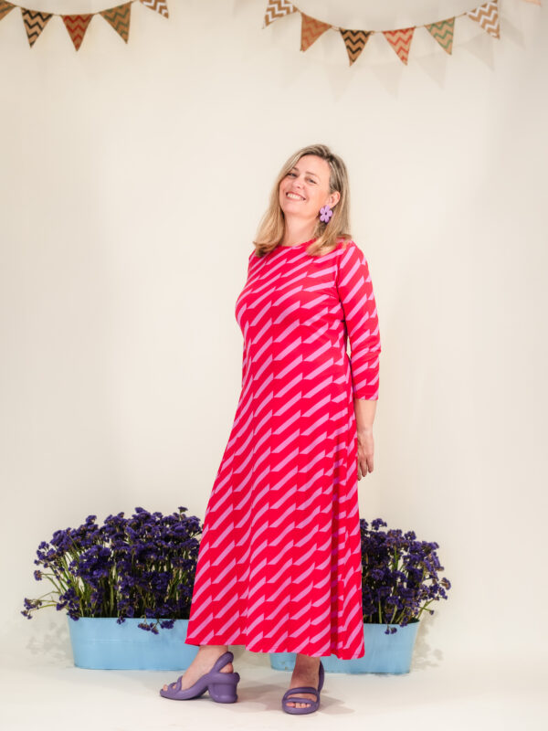 VESTIDO LARGO RAYAS MALVA/FUCXIA